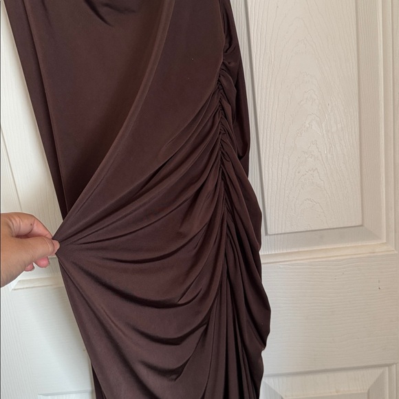 Lovers & Friends Odessa Espresso Brown Ruched Thin Strap Slip Maxi Gown size XL - Picture 6 of 12